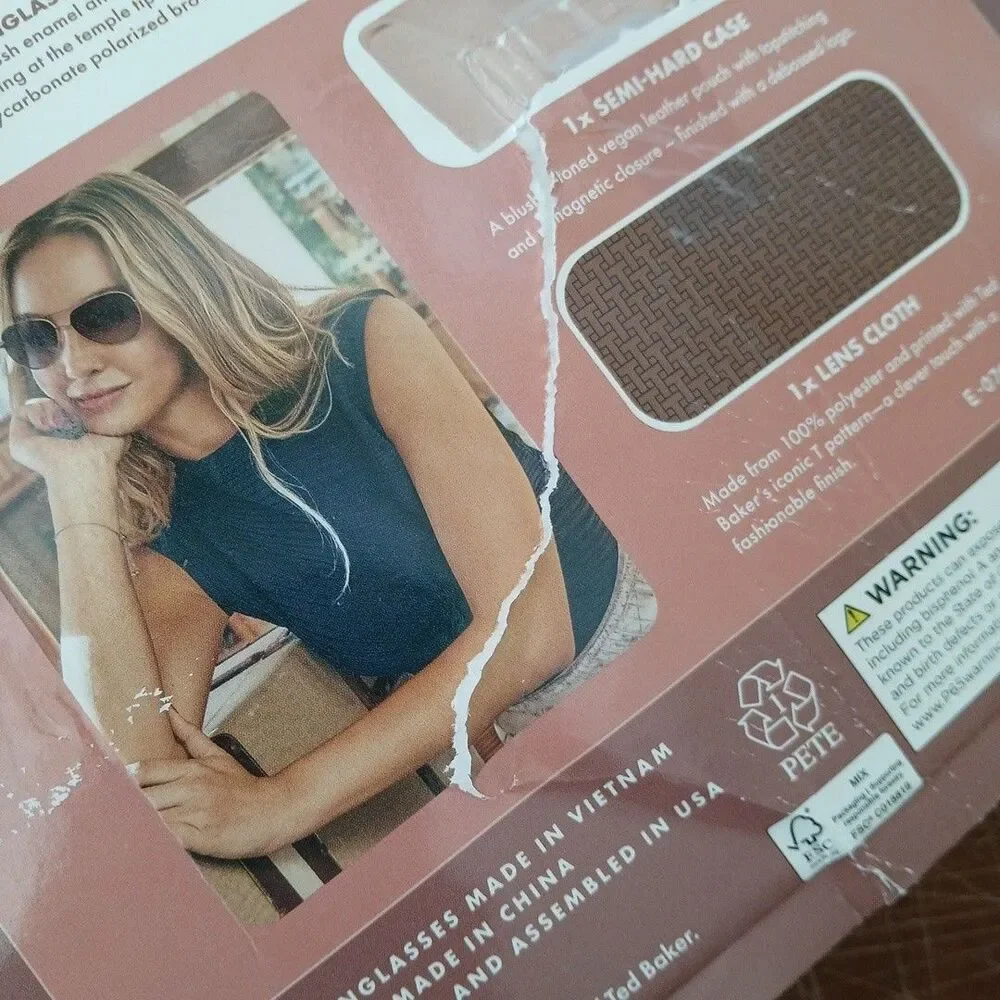 TED BAKER Womens Rose Gold Brown Gradient Polarized Metal Aviator Sunglasses NEW